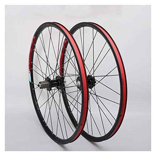 Mountain Bike Wheel : Yuanfang NUE Mountain Bike Wheelset 26 Inch Disc Brake Aluminum Alloy Rim Shimano Cassette Base Quick Release Flat Spokes Black(Pair Of Wheels) CN (Size : 26")