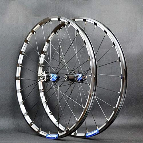 Mountain Bike Wheel : Yuanfang Quick Release Mountain Bike Wheel Set Straight-pull 24-hole 4 Bearing Disc Brake 26" / 27.5" 3-sides CNC Aluminum Rim Black+Blue Hub Drum(A Pair Wheels) (Size : 26")