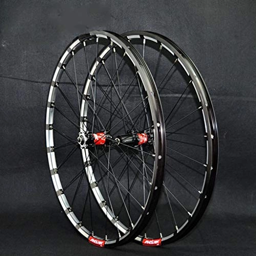 Mountain Bike Wheel : Yuanfang Quick Release Mountain Bike Wheel Set Straight-pull 24-hole 4 Bearing Disc Brake 26" / 27.5" 3-sides CNC Aluminum Rim Black+Red Hub Drum(A Pair Wheels) (Size : 26")