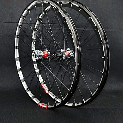 Mountain Bike Wheel : Yuanfang Quick Release Mountain Bike Wheel Set Straight-pull 24-hole 4 Bearing Disc Brake 26" / 27.5" 3-sides CNC Aluminum Rim Titanium+Red Hub drum(A Pair Wheels) (Size : 26")
