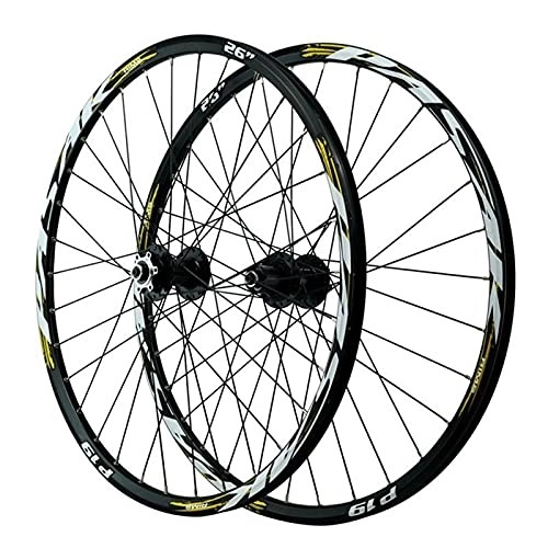 Mountain Bike Wheel : YUDIZWS Bike Wheelset 26 / 27.5 / 29 Inch Aluminum Alloy Rim 32 Holes Mountain Cycling Wheels Quick Release Disc Brake Fit 7 / 8 / 9 / 10 / 11 / 12 Speed Cassette (Color : Gold, Size : 27.5inch)