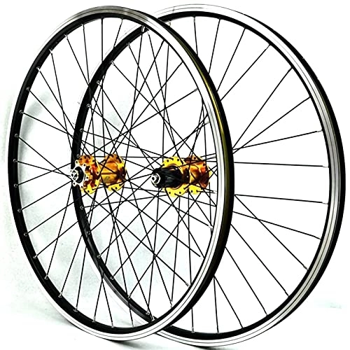 Mountain Bike Wheel : YUDIZWS MTB Wheelset 26 / 27.5 / 29 Inch Quick Release Mountain Cycling Wheels Disc / V Brake 32 Holes Fit For 7-12 Speed Cassette Freewheels (Color : Gold, Size : 29inch)