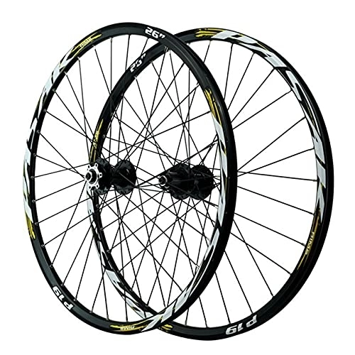 Mountain Bike Wheel : YUDIZWS Wheelset Bike Mtb 26 / 27.5 / 29 Inch Mountain Cycling Wheels Quick Release Disc Brake Fit 7 / 8 / 9 / 10 / 11 / 12 Speed Cassette Aluminum Alloy Rim 32 Holes (Color : Gold, Size : 27.5inch)