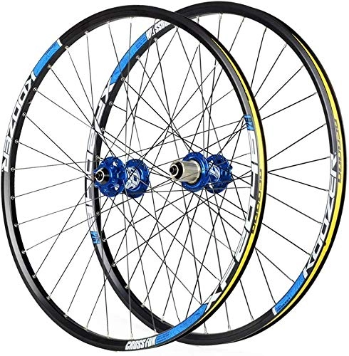 Mountain Bike Wheel : YZU Cycling Wheels For 26 27.5 29 Inch Mountain Bike Wheelset, Alloy Double Wall Quick Release Disc Brake Compatible 8-11 Speed, Blue, 27inch