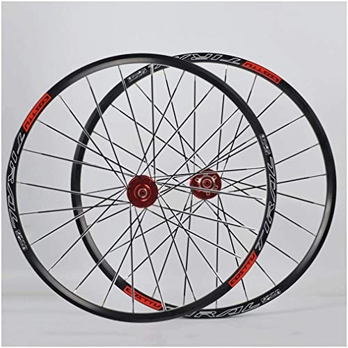 Mountain Bike Wheel : YZU Mountain Bike Rims 26 27.5 Inch Front Rear Wheel Bicycle Wheelset Double Wall Rim Quick Release Disc Brake 24 Spoke 7-11 Speed Cassette Flywheel 1810g, Red hub, 26inch