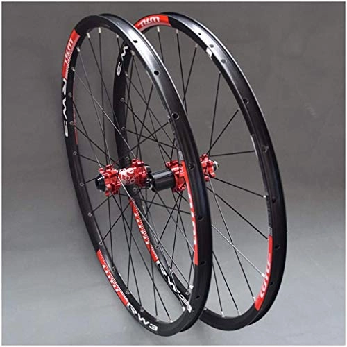 Mountain Bike Wheel : YZU MTB Wheelset For Mountain Bike 26 27.5 29 In Double Layer Alloy Rim Sealed Bearing 7-11 Speed Cassette Hub Disc Brake QR 24H, Red Hub, 26inch