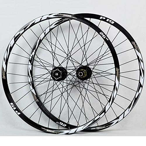 Mountain Bike Wheel : Zatnec 26 27.5 29 Inch Bike Wheelset, Mountain Bicycle Wheels Double Layer Alloy Rim Quick Release / Thru Axle Dual Purpose Disc Brake 7-11 Speed (Color : Black Hub gold logo, Size : 29inch)