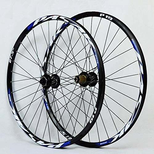 Mountain Bike Wheel : Zatnec 26 27.5 29 Inch Bike Wheelset, Mountain Bicycle Wheels Double Layer Alloy Rim Quick Release / Thru Axle Dual Purpose Disc Brake 7-11 Speed (Color : Blue Hub blue logo, Size : 29inch)