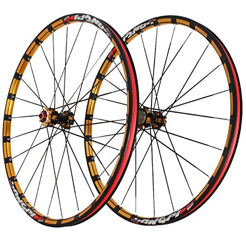 Mountain Bike Wheel : Zatnec 26'' 27.5'' Cycling Wheels Bicycle Wheelset For Mountain Bike Disc Brake Quick Release Double Wall Alloy Rim For 8 / 9 / 10S Cassette Flywheel (Color : Gold hub gold logo, Size : 26inch)