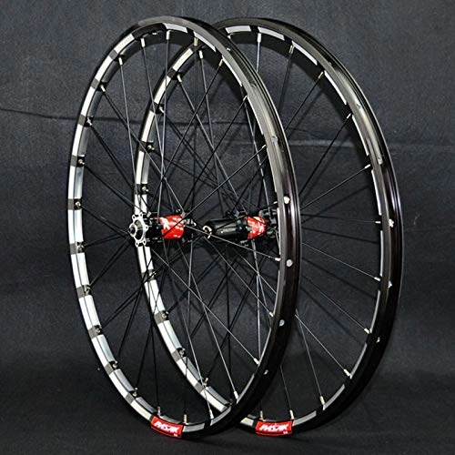 Mountain Bike Wheel : Zatnec 26 / 27.5 Inch Bike Wheelset, Mountain Bicycle Wheels Double Wall Rim Aluminum Alloy 24 Holes Quick Release Disc Brake For 7 / 8 / 9 / 10 / 11 / 12 Speed (Color : Black red hub, Size : 26inch)