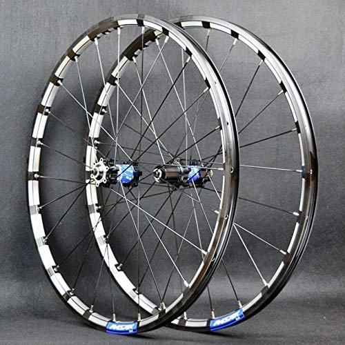 Mountain Bike Wheel : Zatnec 26 27.5 Inch Mountain Bike Wheelset Rim Front Rear Wheel Set Quick Release CNC 24 Holes Double Wall Alloy Rim For 7 / 8 / 9 / 10 / 11 / 12 Speed (Color : Black and blue hub, Size : 27.5inch)