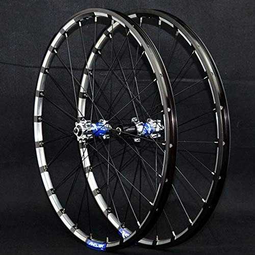 Mountain Bike Wheel : Zatnec 26'' 27.5'' Mountain Bicycle Wheels Set Front Rear Bike Wheelset Double Wall Rim 24 Holes Quick Release Disc Brake For 7 / 8 / 9 / 10 / 11 / 12 Speed (Color : Titanium Blue Hub, Size : 27.5inch)
