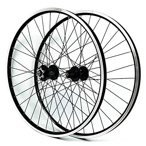 Mountain Bike Wheel : Zatnec 26 Inch Bike Wheelset, Bicycle Wheels Double Wall MTB Rim Mountain Cycling Quick Release Disc / V Brake 32 Hole Disc 7 8 9 10 11Speed (Color : Black hub)