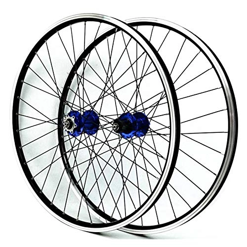 Mountain Bike Wheel : Zatnec 26 Inch Bike Wheelset, Bicycle Wheels Double Wall MTB Rim Mountain Cycling Quick Release Disc / V Brake 32 Hole Disc 7 8 9 10 11Speed (Color : Blue hub)