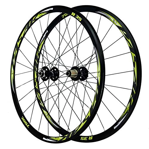 Mountain Bike Wheel : Zatnec 700C Cycling Wheels, Double-layer Aluminum Alloy Rim V Brake / disc Brake Off-road Mountain Bike Rear Wheel (Color : Green)