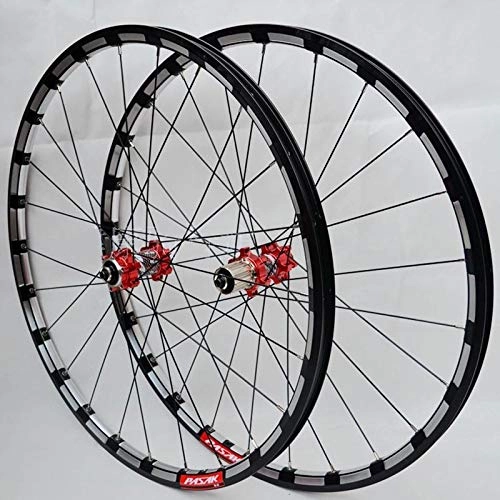 Mountain Bike Wheel : Zatnec Bicycle Front Rear Wheel Set 26 / 27.5 Inch Mountain Bike Ultralight Wheelset 24 Hole Straight Pull Disc Brake Double Wall Alloy Rim 7-11Speed (Color : Red Carbon Red Hub, Size : 27.5inch)