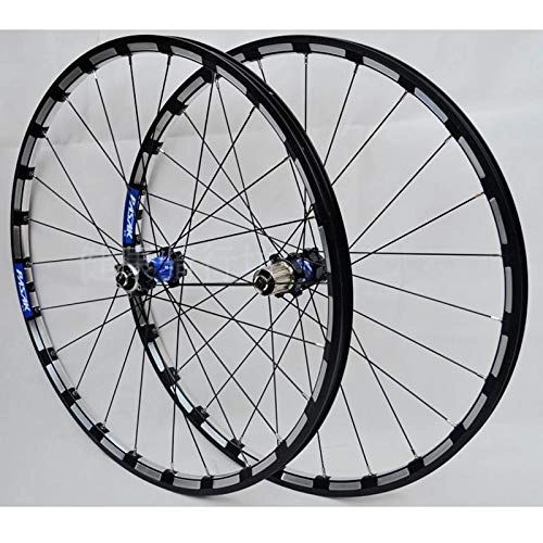 Mountain Bike Wheel : Zatnec Bicycle Wheelset 26 27.5 In Mountain Bike Wheel Double Layer Alloy Rim 4 Bearing 7-11 Speed Cassette Hub Disc Brake Quick Release (Color : Black Carbon Blue Hub, Size : 27.5inch)