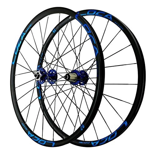 Mountain Bike Wheel : Zatnec Bicycle Wheelset, Aluminum Alloy Double-decker Mountain Bike Rim Disc Brakes Six Nail Mounting Holes 26 / 27.5" Rear Wheel (Color : Blue hub, Size : 26in)