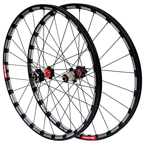 Mountain Bike Wheel : Zatnec Mountain Bike Wheel Set 26'' 27.5'' Ultralight Wheelset Double Wall Alloy Rim Quick Release Disc Brake 24 Hole 4 Bearing 7 8 9 10 11 Speed (Color : Black Carbon Red Hub, Size : 26inch)