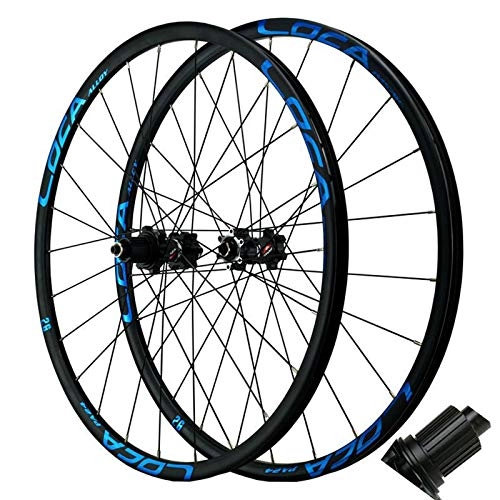 Mountain Bike Wheel : Zatnec Mountain Bike Wheelset 26 / 27.5 / 29 / 700C Quick Release Straight Pull Disc Brake Wheel Rim Small Spline 7-12 Speed Front 20 Rear 24 Holes (Color : Black Hub Blue logo)