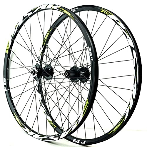Mountain Bike Wheel : Zatnec Mountain Bike Wheelset 26 / 27.5 / 29 Aluminum Alloy Rim Black Hub 32 Holes Disc Brake MTB Wheels Front 2 Rear 5 Bearing 7-11 / 12speed (Color : Green, Size : 27.5inch)