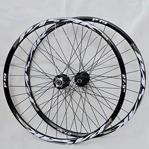 Mountain Bike Wheel : Zatnec Mountain Bike Wheelset 26" / 27.5" / 29" Double Wall MTB Cycling Wheels Rim Front 2 Rear 4 Hub Cassette Disc Brake 7 8 9 10 11Speed Quick Release (Color : Black Hub silver label, Size : 29IN)