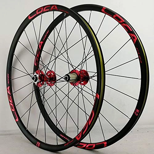 Mountain Bike Wheel : Zatnec Mountain Bike Wheelset 26 27.5 29 Inch MTB Double Layer Rim Disc Brake Bicycle Front Rear Wheel Set QR 7 / 8 / 9 / 10 / 11 / 12 / Speed (Color : Red Hub red label, Size : 27.5inch)