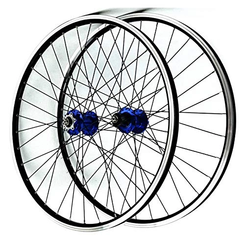 Mountain Bike Wheel : Zatnec MTB Bicycle Wheelset 26" For Mountain Bike Wheels Double Wall Alloy Rim Disc / V Brake 7-11 Speed Ultralight Hub QR 32H Sealed Bearing (Color : Blue hub)
