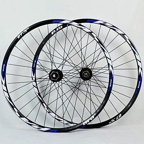 Mountain Bike Wheel : Zatnec MTB Bike Wheelset 26 27.5 29 Mountain Bicycle Wheel Double Layer Alloy Rim Quick Release / Thru Axle Dual Purpose 7-11 Speed Hub Disc Brake (Color : Blue Hub blue logo, Size : 26inch)