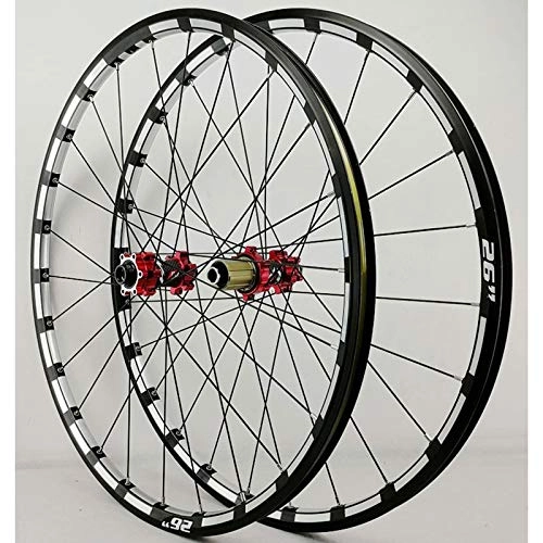 Mountain Bike Wheel : Zatnec Thru Axle Wheelset 26 / 27.5 Inch Bike Wheel Set Mountain 4 Palin Disc Brake Double Wall Alloy Rim CNC Front Rear for 7 / 8 / 9 / 10 / 11 / 12 Speed (Color : Red Hub, Size : 26inch)