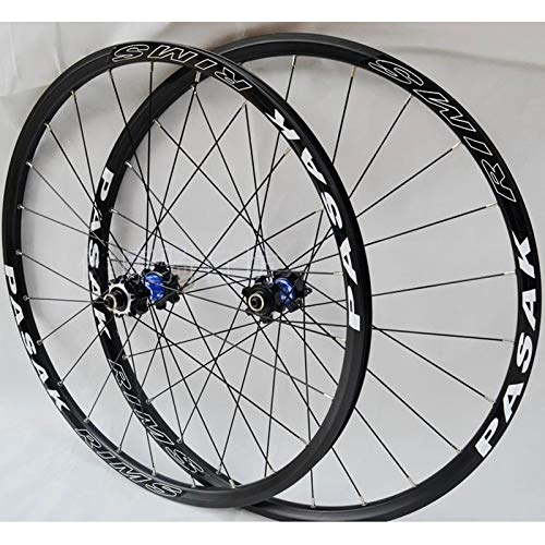 Mountain Bike Wheel : Zatnec Ultralight Mountain Bike Wheelset 26 / 27.5 Inch Bicycle Wheel 24 Hole Straight Pull 4 Bearing Disc Brake Wheels Quick Release 7 / 8 / 9 / 10 Speed (Color : Black Carbon Blue Hub, Size : 26inch)
