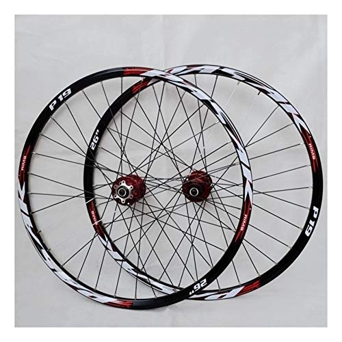 Mountain Bike Wheel : ZCXBHD 26'' 27.5" 29" Disc Brake mountain bicycle wheels Alloy Rim Cassette Hub Sealed Bearing QR MTB Bike Wheelset 32Holes 7-11 Speed (Color : Red, Size : 26inch)