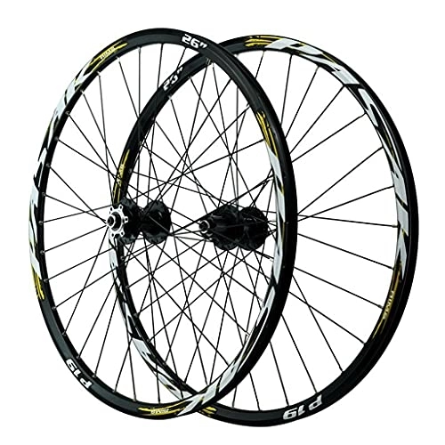 Mountain Bike Wheel : ZCXBHD 26 / 27.5 / 29 in MTB Bike Wheelset MTB Bicycle Rim Bicycle Wheelset Disc Brake Wheels 7-12 Speed Cassette Aluminum Alloy Hubs Sealing Bearing 32 Holes (Color : Gold, Size : 26in)