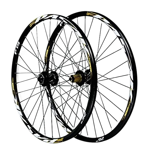 Mountain Bike Wheel : ZCXBHD 26 / 27.5 / 29 Inch Bicycle Front + Rear Wheel Quick Release Freewheel Bike Wheelset Barrel Shaft Double Walled MTB Rim Disc Brake for 7-11 Speed Cassette (Color : Gold, Size : 27.5in)