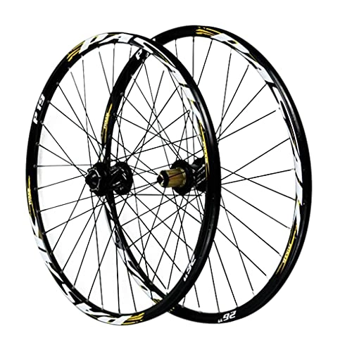 Mountain Bike Wheel : ZCXBHD 26 / 27.5 / 29 Inch Mountain Bike Wheel Barrel Shaft Front and Rear Bicycle Wheelset Disc Brake 7-11 Speed Cassette Quick Release Double Wall Disc Rims (Color : Gold-2, Size : 26in)