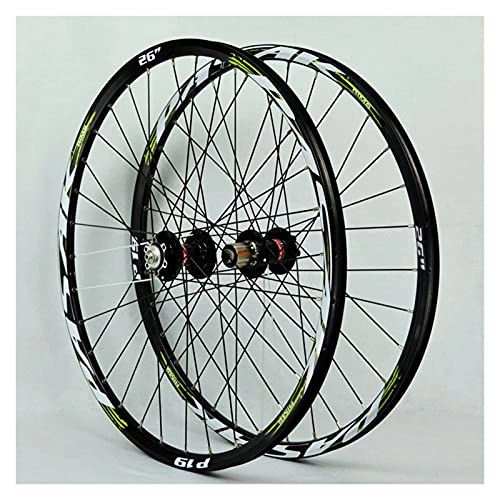 Mountain Bike Wheel : ZCXBHD 26 / 27.5 / 29 Inch MTB Bicycle Wheel Disc Brake 32 Holes Mountain Bike Front and Rear Wheel Set Quick Release 7 / 8 / 9 / 10 / 11 Speed Cassette (Color : Green, Size : 26in)