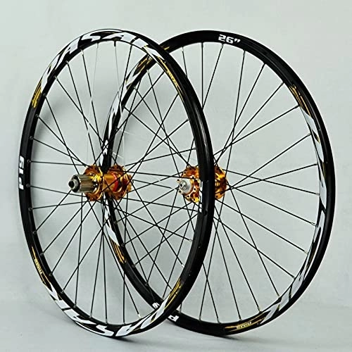 Mountain Bike Wheel : ZCXBHD 26 / 27.5 / 29 Inch MTB Bike Front Rear Wheel Disc Brake Quick Release Double-Walled Bicycle Wheelset 32 Holes for 7 / 8 / 9 / 10 / 11 Speed Cassette (Color : Gold, Size : 27.5in)