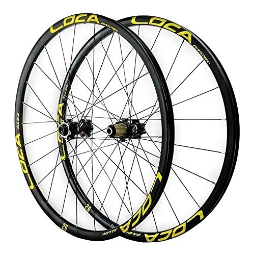 Mountain Bike Wheel : ZCXBHD 26 27.5 29in Mountain Bike Wheelset Disc Brake Thru Axle MTB Front & Rear Wheel 8 9 10 11 12 Speed Aluminum Alloy Hub Matte 24H (Color : Yellow, Size : 27.5in)