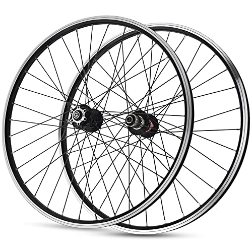 Mountain Bike Wheel : ZCXBHD 26 27.5 29in Mountain Bike Wheelset Front 2 Rear 4 Bearing Hub Disc / V Brake QR Double Wall 7 8 9 10 11 Speed Cassette Flywheel 32 Holes (Color : Black, Size : 29in)