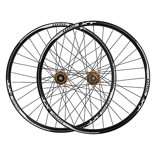 Mountain Bike Wheel : ZCXBHD 26 27.5 29in MTB Mountain Bike Wheelset Front Rear Wheel Disc Brake Quick Release 8 9 10 11 Speed Double Wall Aluminum Alloy Rim 32 Holes (Color : Gold, Size : 29in)
