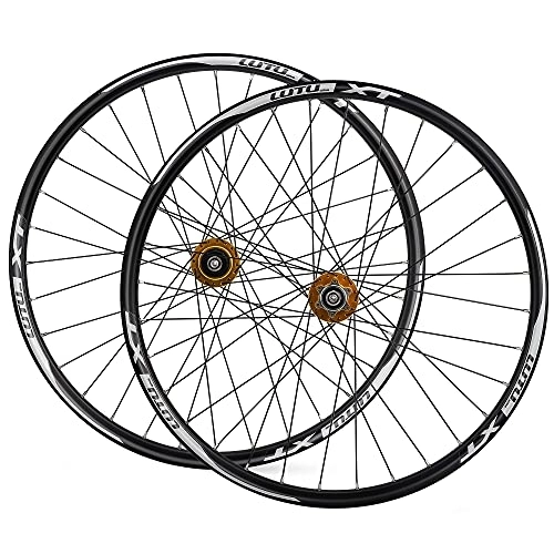 Mountain Bike Wheel : ZCXBHD 26 27.5 29in MTB Wheelset 4 Bearing Hub Disc Brake Quick Release 8 9 10 11 Speed Mountain Bike Wheel Double Wall Aluminum Alloy Rim 32 Holes (Color : Gold, Size : 26in)