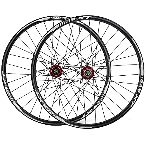 Mountain Bike Wheel : ZCXBHD 26 / 27.5 / 29in MTB Wheelset Aluminum Alloy Hub Disc Brake Quick Release 8 9 10 11 Speed Double Wall Super Light 32 Holes（Front+Rear） (Color : Red, Size : 26in)