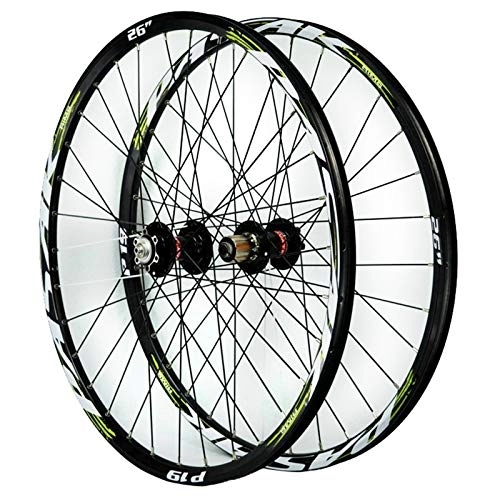 Mountain Bike Wheel : ZCXBHD 26 / 27.5 / 29inch Mountain Bike Wheelset Disc Brake Sealed Bearing Front Rear Wheel Double Wall Rim QR 7 / 8 / 9 / 10 / 11 Speed 32 Holes (Color : Green, Size : 29in)