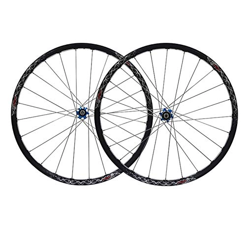 Mountain Bike Wheel : ZCXBHD 26 Inch Mountain Bike Wheel Set Sealed Bearing Aluminum Alloy Double Wall Disc Brake Ring 7 8 9 Speed Quick Release 24 Holes (Color : Blue hub)
