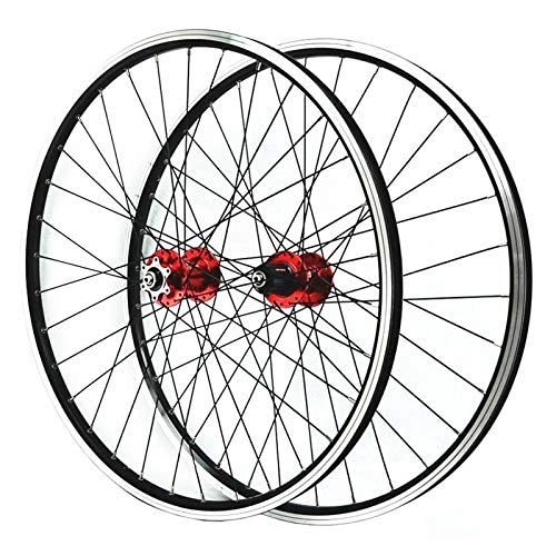 Mountain Bike Wheel : ZCXBHD 26 Inch Mtb Front + Rear Wheel Sealed Bearing Mountain Bike Wheelset Disc / V Brake Ring 7-11 Speed Cassette Quick Release (Color : Red hub)