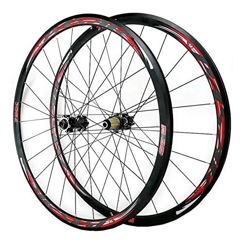 Mountain Bike Wheel : ZCXBHD 700C Front + Rear Wheel Set Disc Brake Cyclocross Road Hybrid / Mountain Bike V / C Brake 7 / 8 / 9 / 10 / 11 / 12 Speed Flywheels (Color : Red, Size : QR)