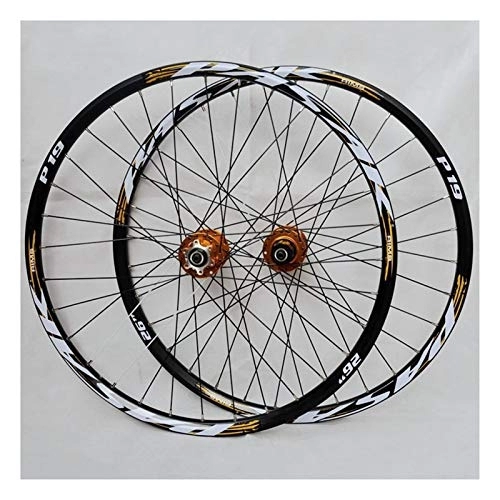 Mountain Bike Wheel : ZCXBHD Disc Brake mountain bicycle wheels 26'' 27.5" 29" Alloy Rim Cassette Hub Sealed Bearing QR MTB Bike Wheelset 32Holes 7-11 Speed (Color : Gold, Size : 26inch)