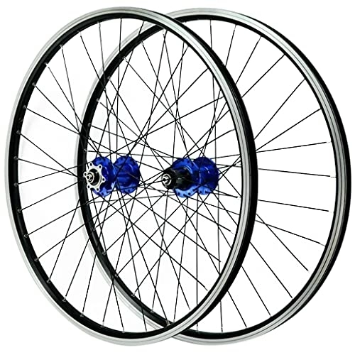 Mountain Bike Wheel : ZCXBHD Front + Rear Bike Wheelset 26 / 29 inch Double Walled Alloy Rim MTB Bike Wheel Set Quick Release 32 Holes V Brake / Disc Brake QR 7 8 9 10 11 Speed Cassette (Color : Blue, Size : 26in)