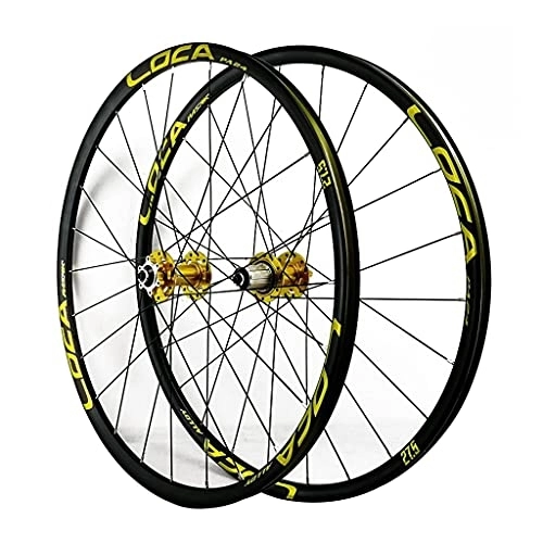 Mountain Bike Wheel : ZCXBHD Mountain Bike Wheelset 26 / 27.5 / 29" Bicycle Wheel Front and Rear Double-walled Aluminum Alloy Rim Quick Release Disc Brake 24 Holes 7 8 9 10 11 12 Speed (Color : Gold-2, Size : 29in)