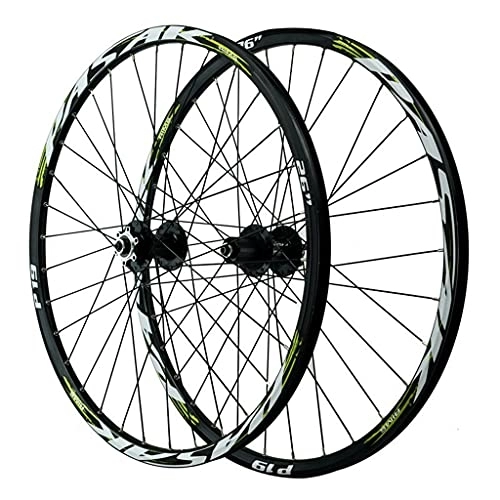 Mountain Bike Wheel : ZCXBHD Mountain Bike Wheelset 26" / 27.5" / 29" Disc Brake Bike Wheels for 7 8 9 10 11 12 Speed 32 Holes Double Walled Aluminum Alloy Bicycle Wheels Quick Releas (Color : Green, Size : 26in)